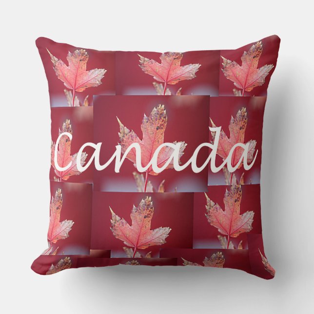 Coussin Feuille d'érable rouge avec nom Canada (Recto)