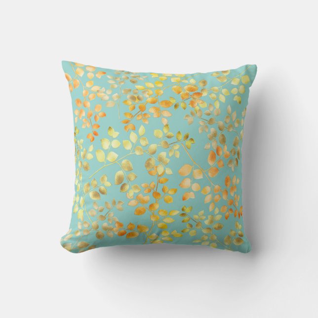 Coussin Feuille d'or Automne Feuilles Orange Marron Vert (Recto)
