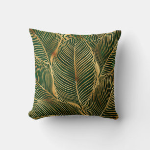 Coussin Feuille d'or Forêt verte Élégant Motif