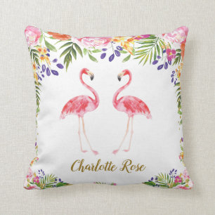 Coussin Feuille floral d'été tropical de Flamant rose