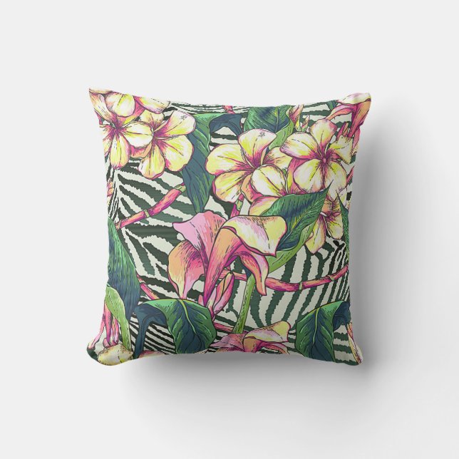 Coussin Feuille floral HAWAÏEN audacieux et Plumeria de (Recto)