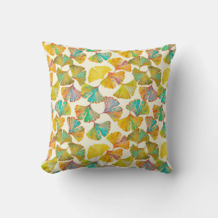 Coussin Feuille Gingko sur le sol motif sans couture. Aqua