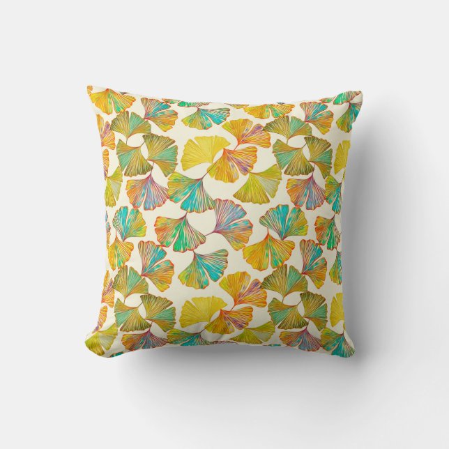 Coussin Feuille Gingko sur le sol motif sans couture. Aqua (Recto)