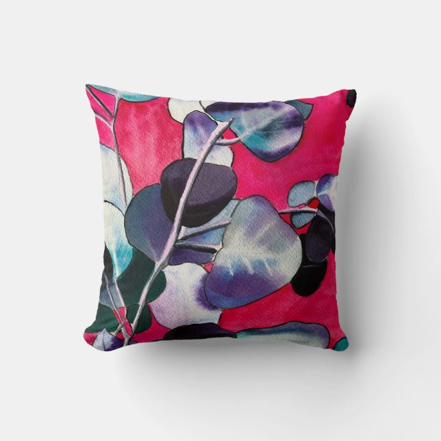 Coussin Feuille gomme Eucalyptus aquarelle art (Recto)