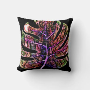 Coussin Feuille Lumineuse Néon Tropicale