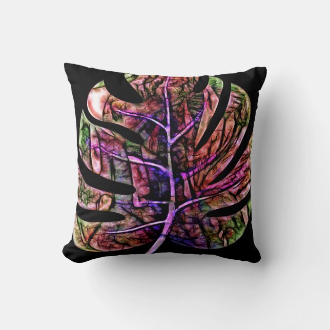 Coussin Feuille Lumineuse Néon Tropicale (Recto)
