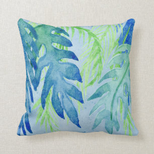 Coussin Feuille moderne côtier tropical coloré Océan bl