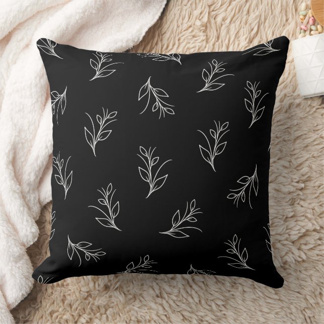 Coussin Feuille noir et blanc Motif Simple Art (Couverture)