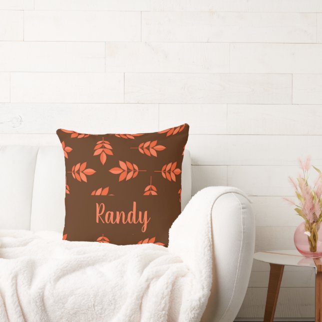 Coussin Feuille rouge nom personnalisé brun (Canapé)
