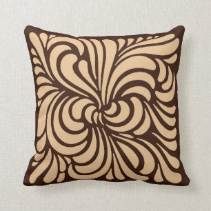 Coussin Feuille stylisé de Nouveau d'art, Tan et brun
