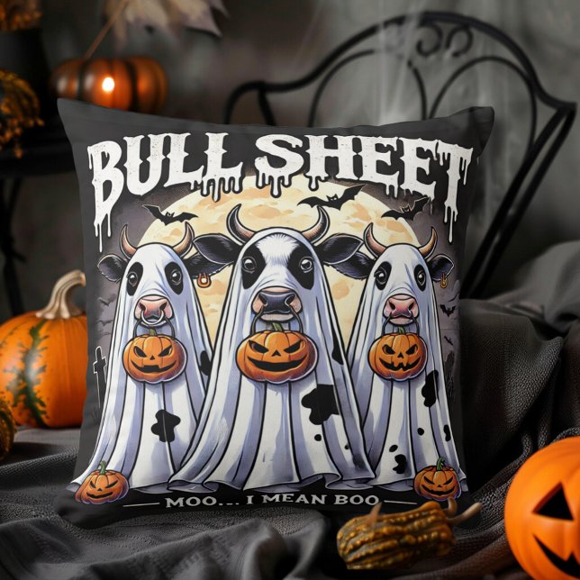 Coussin Feuille taureau moo boo Drôle Halloween (Bull Sheet moo boo Funny Halloween Throw Pillow)