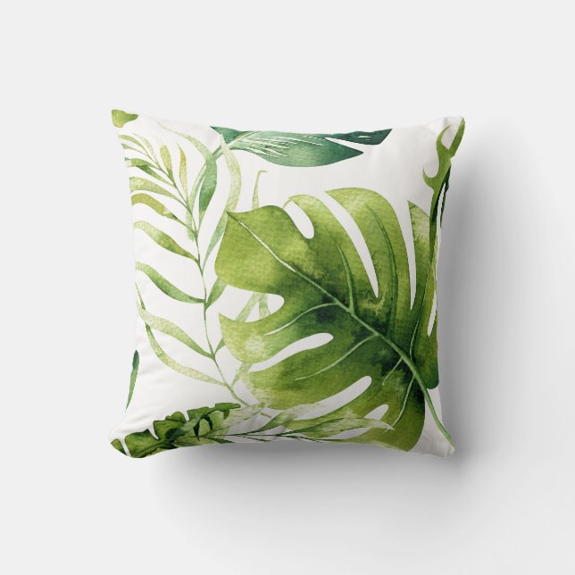 Coussin Feuille tropical d'aquarelle vintage (Recto)
