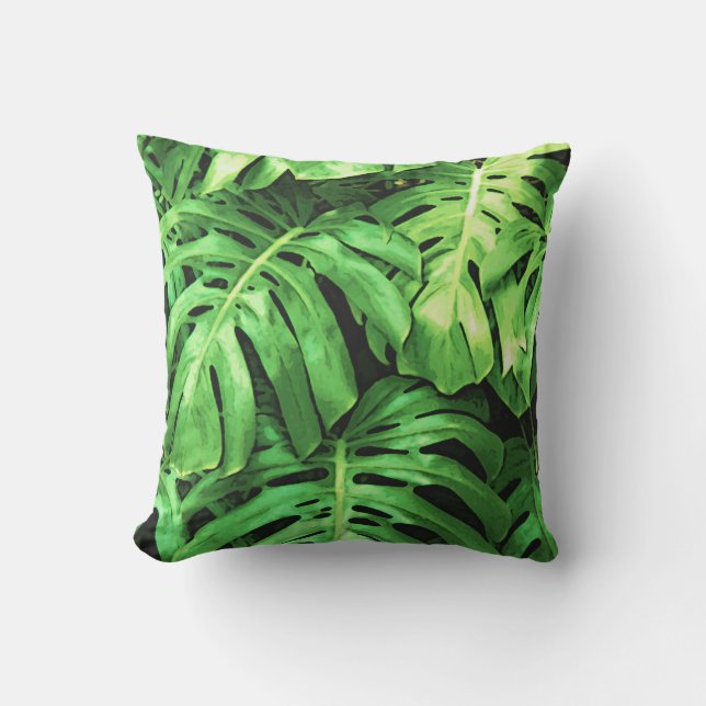 Coussin Feuille tropical, philodendron de Splitleaf, vert (Recto)