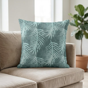 Coussin Feuille tropicale aquarelle vert sarcelle