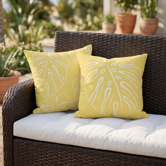 Coussin Feuille Tropicale Blanche Motif Clair Jaune Maïs E (Créateur téléchargé)