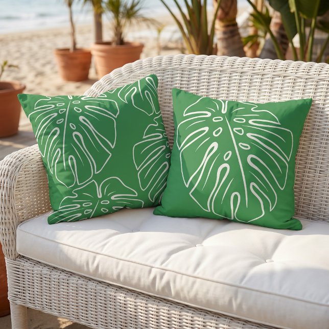 Coussin Feuille Tropicale Blanche Motif Forêt Tropicale Ve (Créateur téléchargé)
