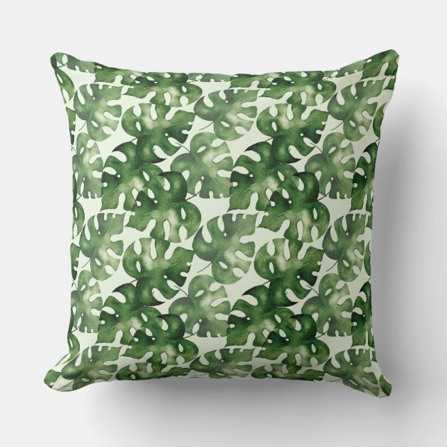 Coussin Feuille tropicale de la monstère verte (Recto)