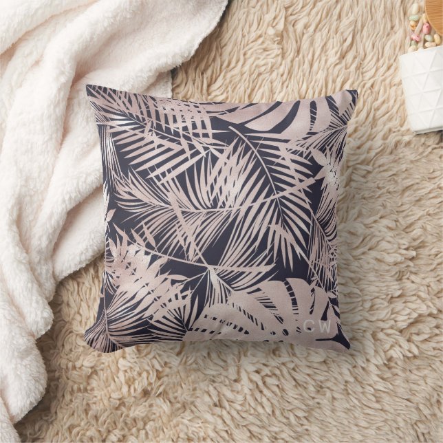 Coussin Feuille tropicale en feuille d'or rose (Couverture)
