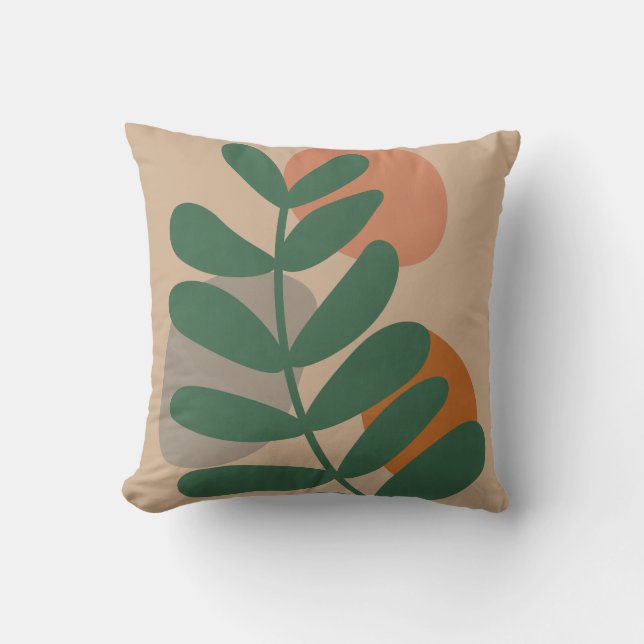 Coussin Feuille Tropicale I - Tonalité Terre, Art Moderne (Recto)