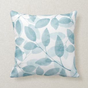 Coussin Feuille turquoise mou d'aquarelle