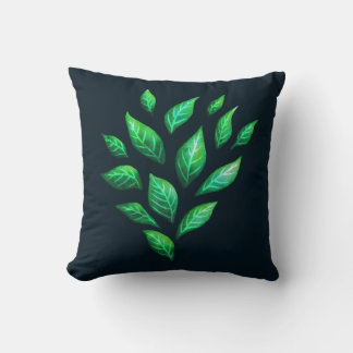 Coussin Feuille vert peint par encre abstraite