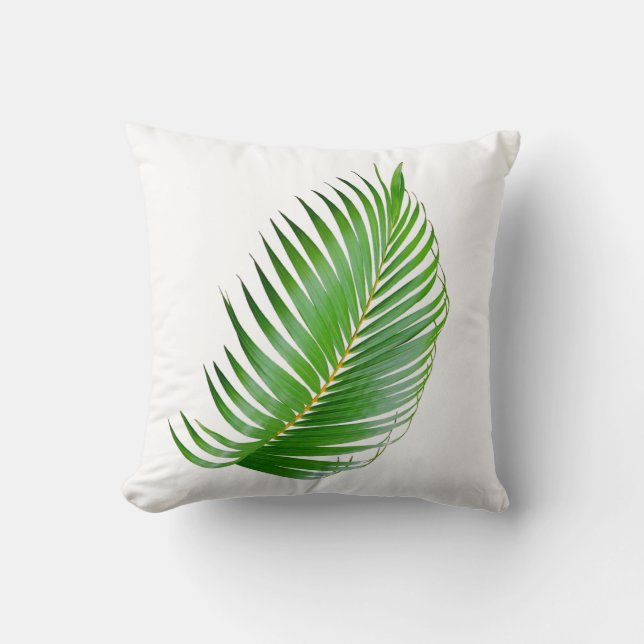 Coussin Feuille verte de palmier tropical sur fond blanc (Recto)