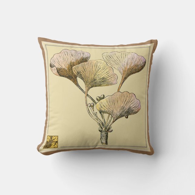 Coussin Feuille Vintage Ginkgo Biloba (Recto)