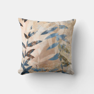 Coussin Feuilles à couche Abstraite - Bleu et Neutre