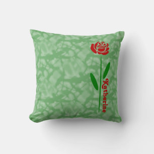 Coussin Feuilles à tige verte rose rouge unique Personnali