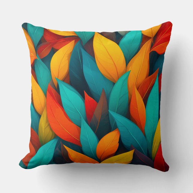 Coussin Feuilles Abstraites Colorées Affichant un Mélange  (Recto)