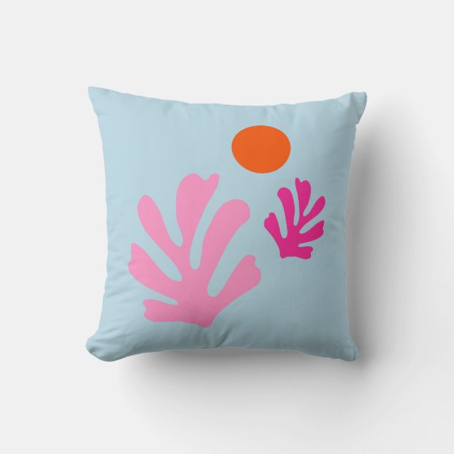 Coussin Feuilles Abstraits Coupe Les Formes Rose Et Bleu (Recto)