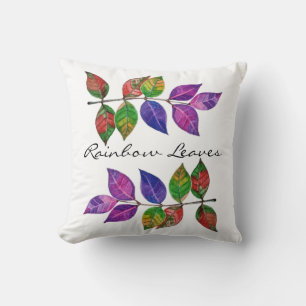 Coussin Feuilles arc-en-ciel aquarelle