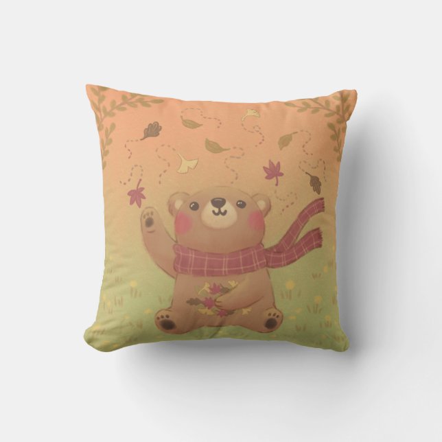 Coussin Feuilles automnales de l'automne de Teddy Bear (Recto)