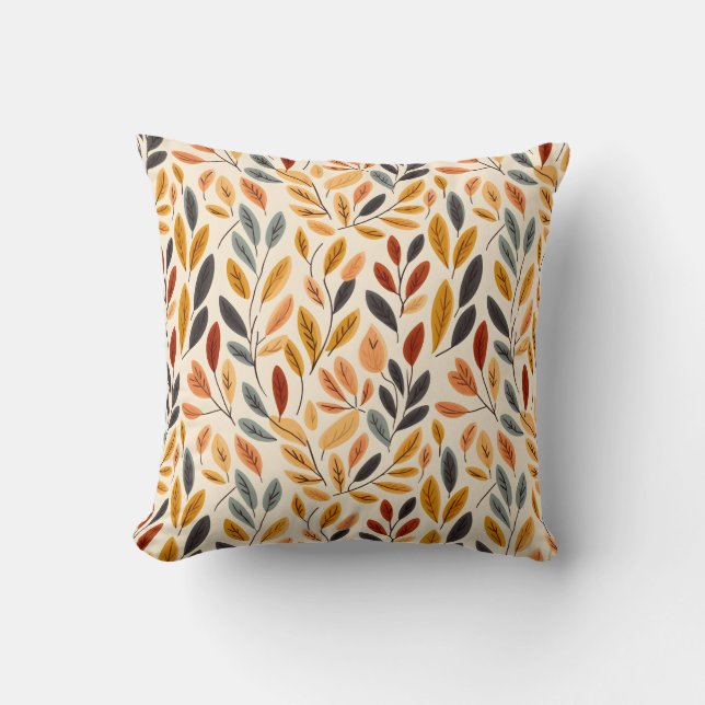 Coussin Feuilles Bohème Jaune Brun  (Recto)