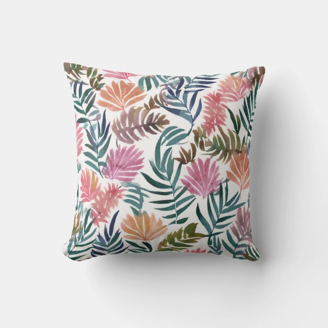 Coussin Feuilles botaniques aquarelle | Feuille florale co (Recto)