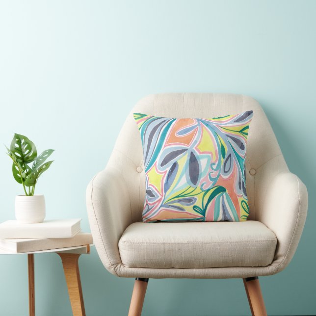 Coussin Feuilles botaniques colorés d'été Peinture Abstrai (Chaise)