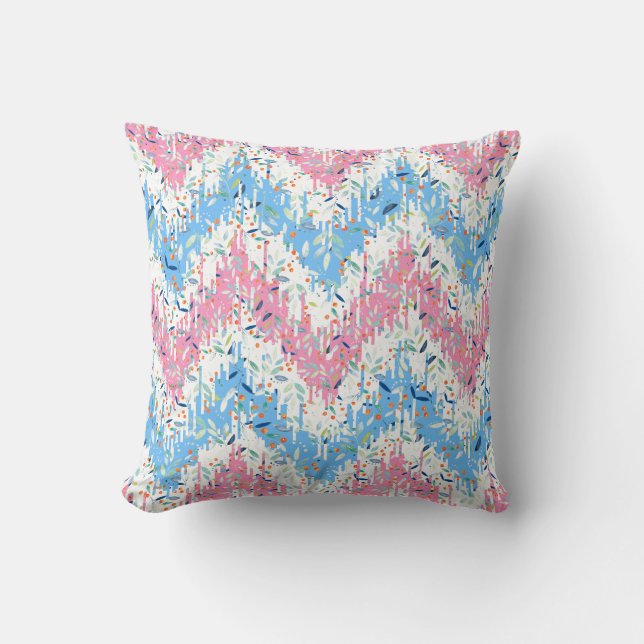 Coussin Feuilles botaniques couleur printemps Chevron Ikat (Recto)