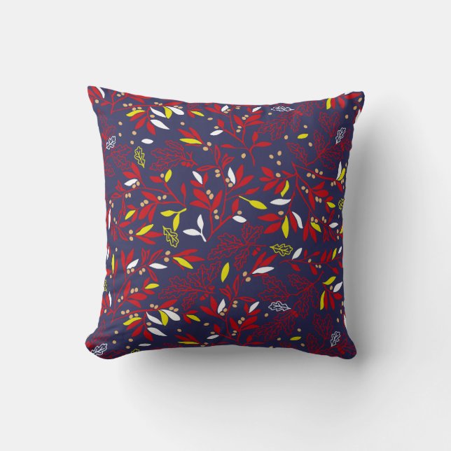 Coussin Feuilles Botaniques Rouge Or Automne (Recto)