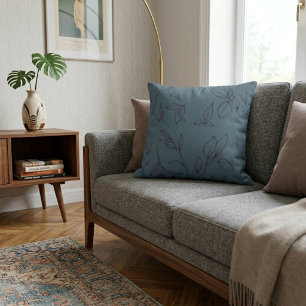 Coussin Feuilles Botaniques Simples Élégantes Sur Fond Ble