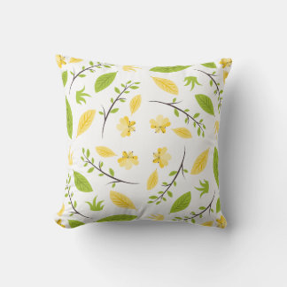 Coussin Feuilles botaniques vertes et jaunes vibrantes 