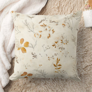 Coussin Feuilles Brunes Rustiques Chute Foliage sur Crème