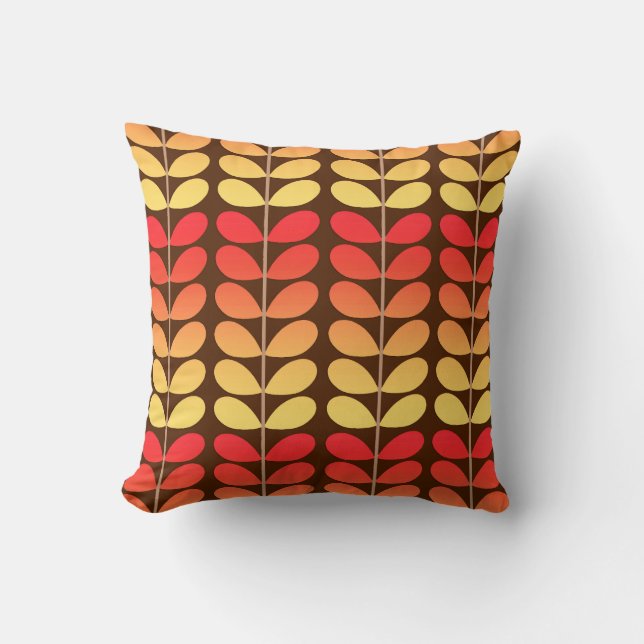 Coussin Feuilles danois du milieu du siècle, Brown, orange (Recto)