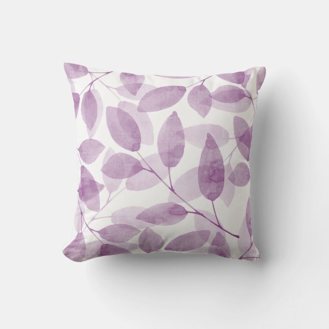 Coussin Feuilles d'aquarelle de prune douce (Recto)