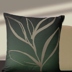 Coussin Feuilles d'aquarelle minimaliste Emerald Green