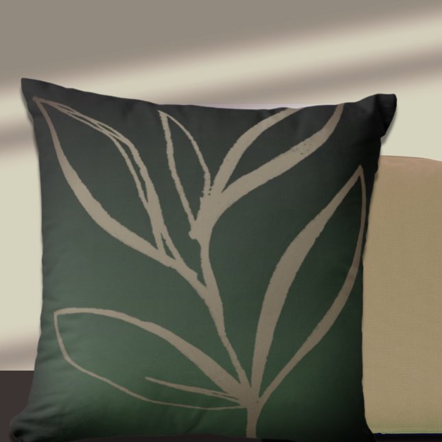 Coussin Feuilles d'aquarelle minimaliste Emerald Green (Créateur téléchargé)
