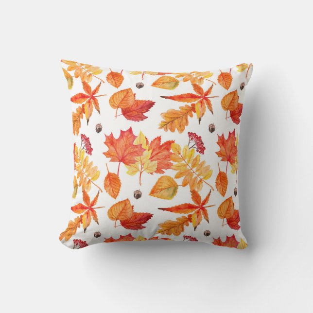 Coussin Feuilles d'aquarelle, motif naturel transparent. (Recto)