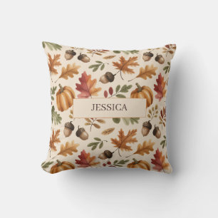 Coussin Feuilles d'aquarelle orange d'automne