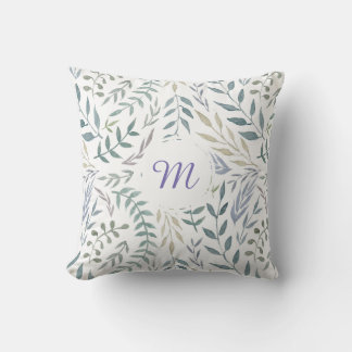 Coussin Feuilles d'aquarelle rustique et monogramme de feu