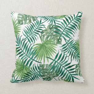Coussin feuilles d'aquarelle tropicale moderne