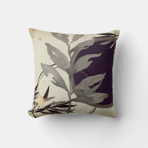 Coussin Feuilles d'aquarelles modernes Eggplant